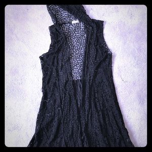 Hooded sheer swimsuit coverup kimono